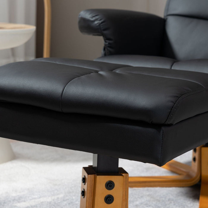 Faux Leather Swivel Recliner Chair with Footstool, Wooden Base and Storage - Black - Green4Life