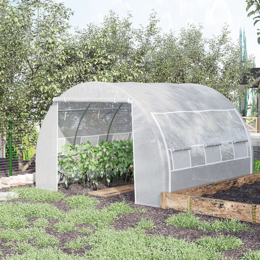 Outsunny 3 x 3 x 2 m Polytunnel Greenhouse with Steel Frame, Zippered Door & 6 Windows - White - Green4Life