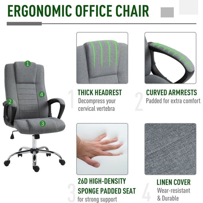 Vinsetto High Back Reclining Office Chair with Adjustable Height - Grey - Green4Life