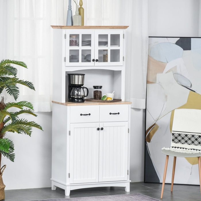 Freestanding Kitchen Cabinet with Framed Glass Doors, 2 Drawers & Countertop - White - Green4Life