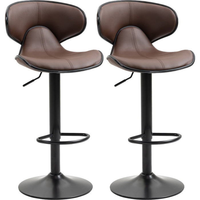 Set of 2 Adjustable Swivel Barstools with PU Leather Upholstery, Steel Frame and Footrest - Brown - Green4Life