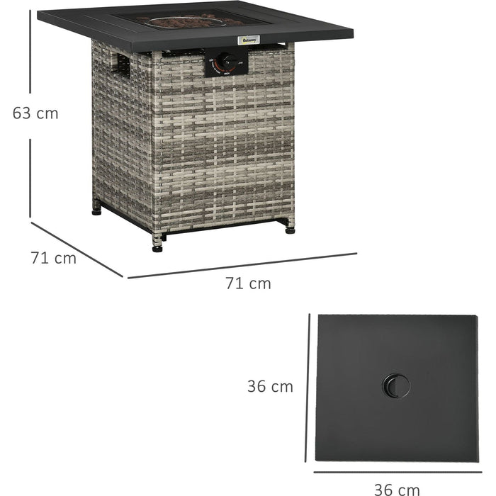 Outsunny Rattan Gas Fire Pit Table - Mixed Grey - Green4Life