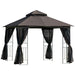 Outsunny 3x3m Coffee Brown Garden Gazebo with Double Tier Roof and Mesh Curtains - Green4Life