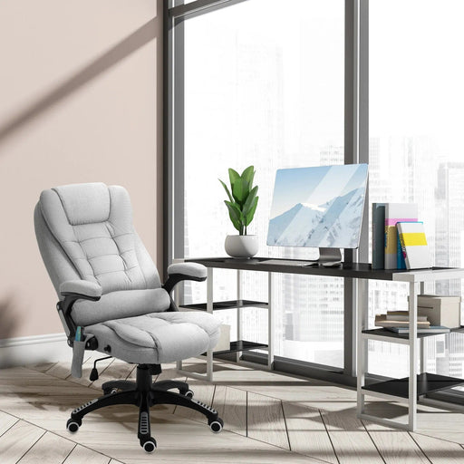 Vinsetto Recliner Office Chair with Six Massage Heating Points, Linen-Feel Upholstery - Light Grey - Green4Life