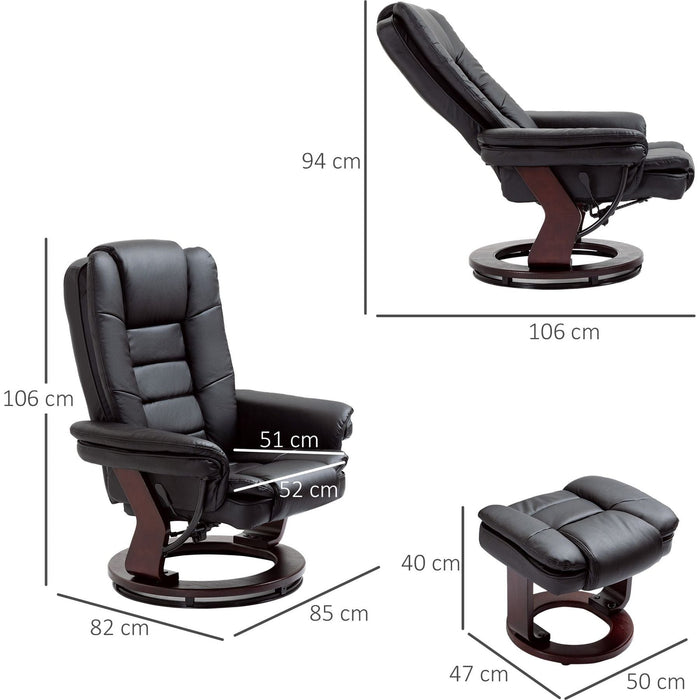 Recliner Chair and Footrest Set with PU Leather Upholstery & Swivel Wooden Base - Black - Green4Life