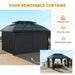 13 x 10 ft (4 x 3m) Luxury Black Polycarbonate Gazebo with Aluminium Frame, Double Roof, Curtains, and Netting - Outsunny - Green4Life