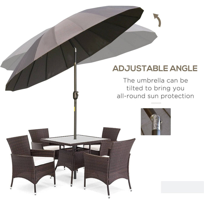 2.5m Shanghai Garden Parasol Umbrella with Crank & Tilt, Adjustable - Grey - Outsunny - Green4Life