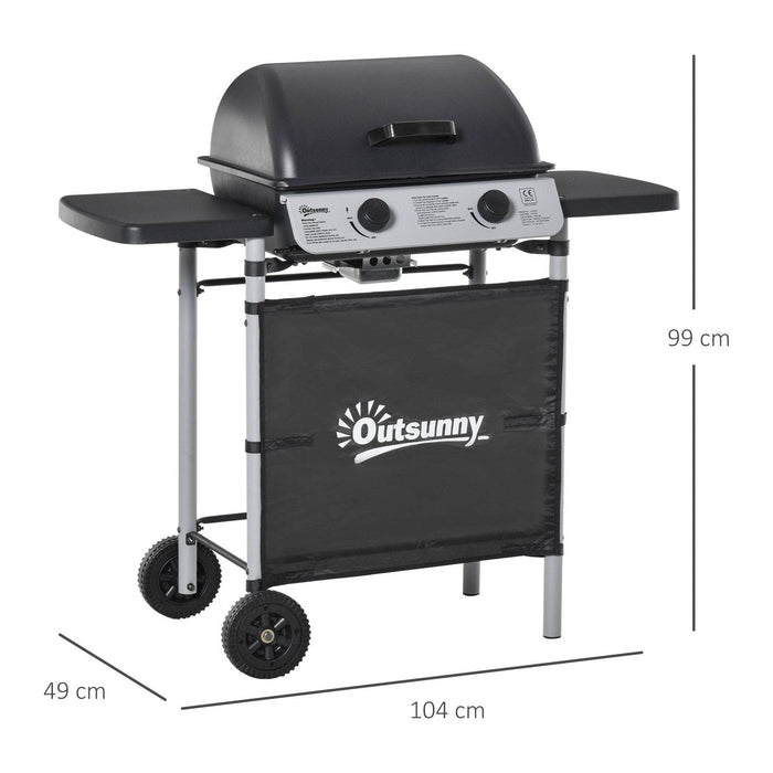 2 Burner Gas Barbecue Grill 5.6 kW with Side Shelves - Black - Outsunny - Green4Life