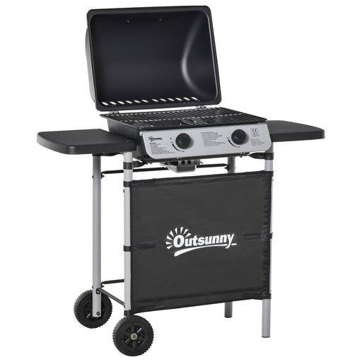 2 Burner Gas Barbecue Grill 5.6 kW with Side Shelves - Black - Outsunny - Green4Life