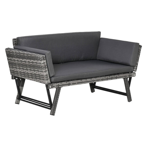 2-Seater 2-in-1 Rattan Convertible Sofa Daybed - Grey - Outsunny - Green4Life