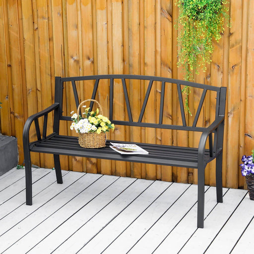 2-Seater Garden Bench Solid Metal - Black - Outsunny - Green4Life