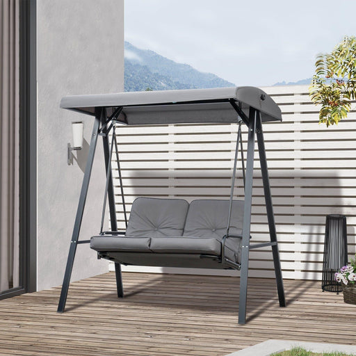 2 Seater Garden Swing Bench with Adjustable Tilting Canopy - Grey - Outsunny - Green4Life