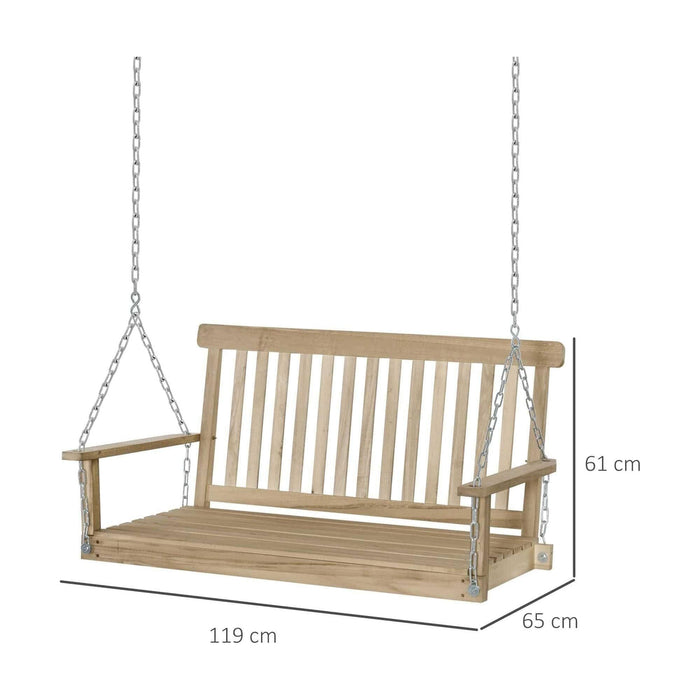 2-Seater Outdoor Wooden Chair with Hanging Chain - Fir Wood - Outsunny - Green4Life