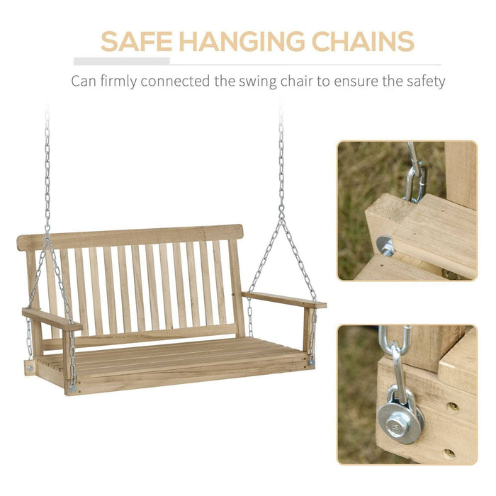 2-Seater Outdoor Wooden Chair with Hanging Chain - Fir Wood - Outsunny - Green4Life