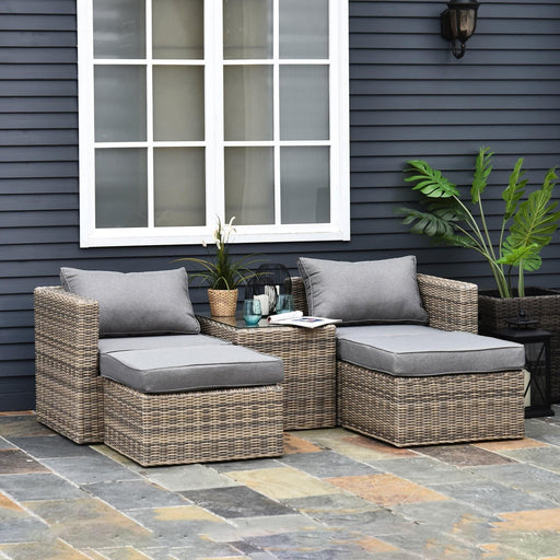 2 Seater Rattan Garden Furniture Lounge Set with Tall Glass-Top Table - Brown/Grey - Outsunny - Green4Life