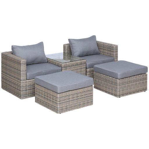 2 Seater Rattan Garden Furniture Lounge Set with Tall Glass-Top Table - Brown/Grey - Outsunny - Green4Life