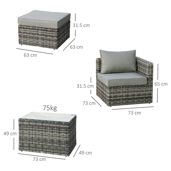 2 Seater Rattan Garden Furniture Lounge Set with Tall Glass-Top Table - Mixed Grey - Outsunny - Green4Life