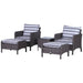 2 Seater Rattan Set with 2 Armchairs, 2 Stools and Glass Top Table - Dark Grey - Outsunny - Green4Life