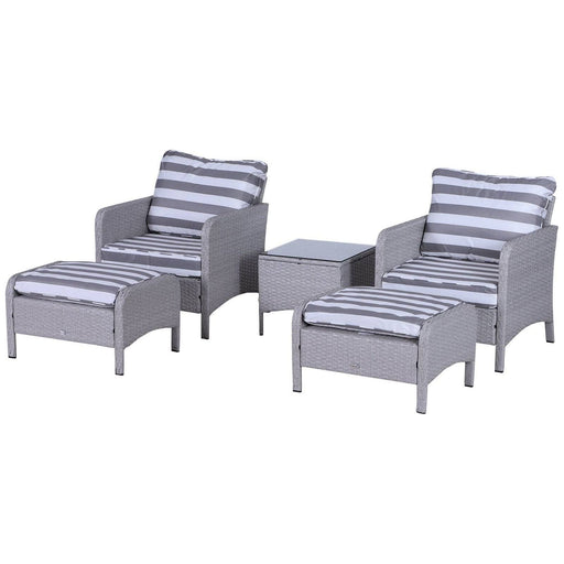 2 Seater Rattan Set with 2 Armchairs, 2 Stools and Glass Top Table - Light Grey - Outsunny - Green4Life