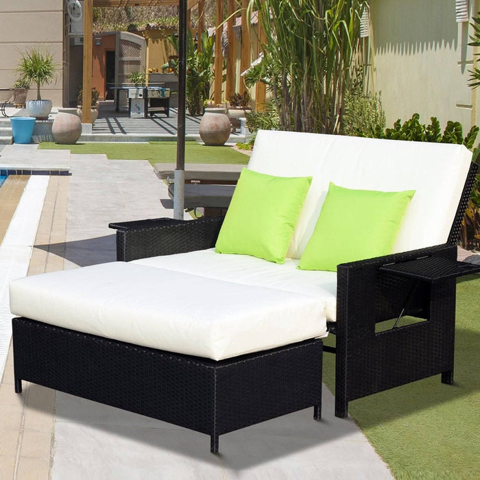 2-Seater Rattan Sun Lounger Daybed - Black - Outsunny - Green4Life