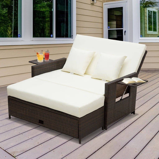 2-Seater Rattan Sun Lounger Daybed - Brown - Outsunny - Green4Life