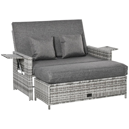 2-Seater Rattan Sun Lounger Daybed - Mixed Grey - Outsunny - Green4Life