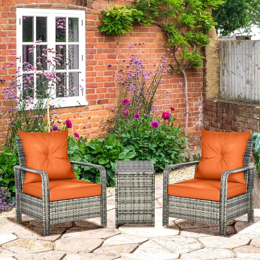 2-Seater Rattan Wicker Bistro Set - Orange Cushion, Mixed Grey Rattan - Outsunny - Green4Life