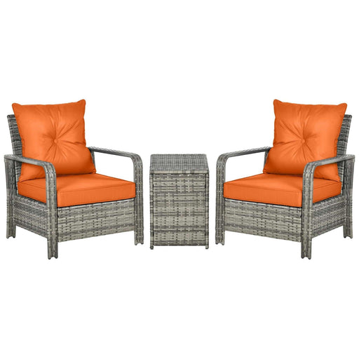 2-Seater Rattan Wicker Bistro Set - Orange Cushion, Mixed Grey Rattan - Outsunny - Green4Life