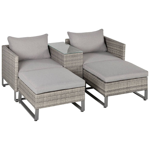 2 Seater Rattan Wicker Sofa Lounge Set with Coffee Table & Footstools - Grey - Outsunny - Green4Life