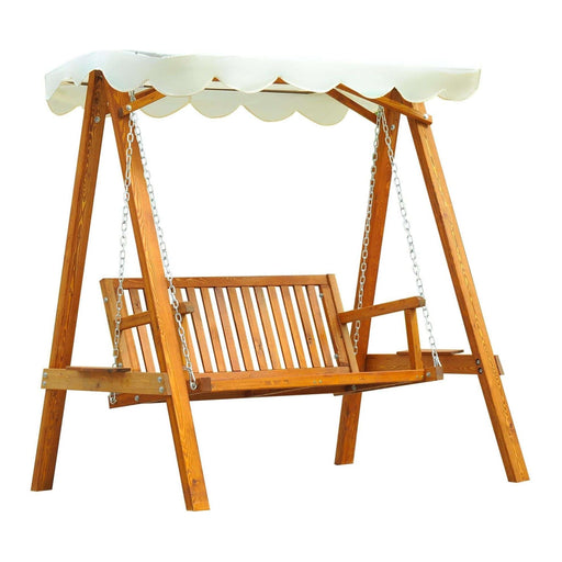 2 Seater Wooden Garden Swing with Canopy Top - Cream White - Outsunny - Green4Life