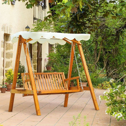 2 Seater Wooden Garden Swing with Canopy Top - Cream White - Outsunny - Green4Life