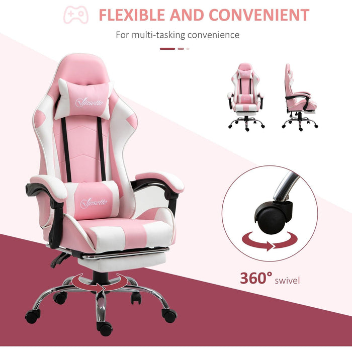 Vinsetto Gaming Desk Chair with Headrest and Retractable Footrest - Pink - Green4Life