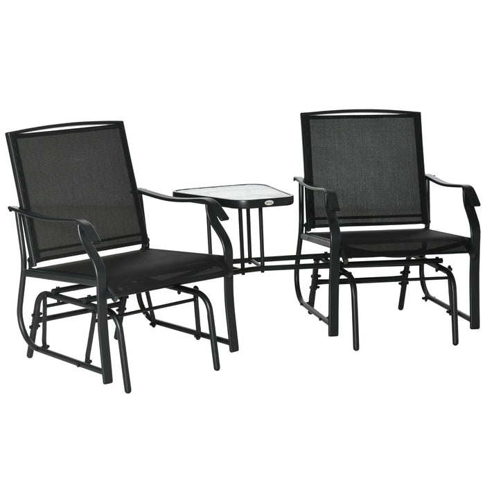 Twin Glide Loungers with Central Table - Black - Outsunny - Green4Life