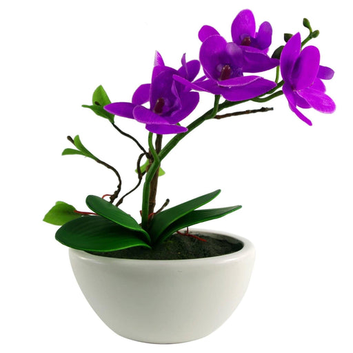 24cm Purple Artificial Orchid in White Ceramic Display Planter - Green4Life