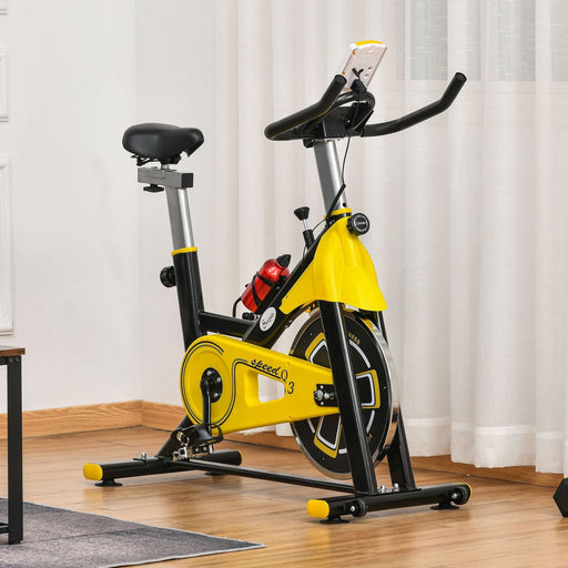 Flywheel Fitness Exercise Bike with LCD Display, Adjustable Seat & Handlebar - Yellow/Black - Green4Life