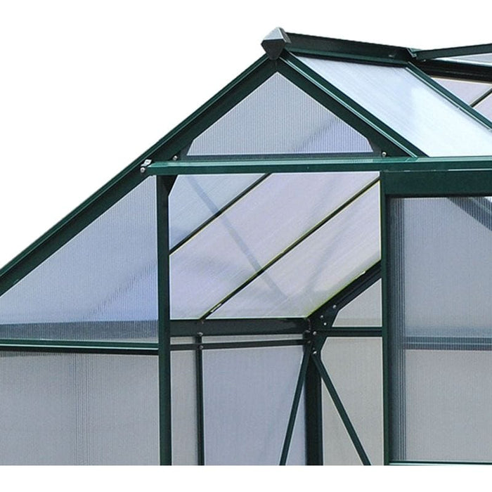 Outsunny 6 x 6 ft Walk-In Polycarbonate Greenhouse with Sliding Door, Galvanised Base & Aluminium Frame - Dark Green - Green4Life