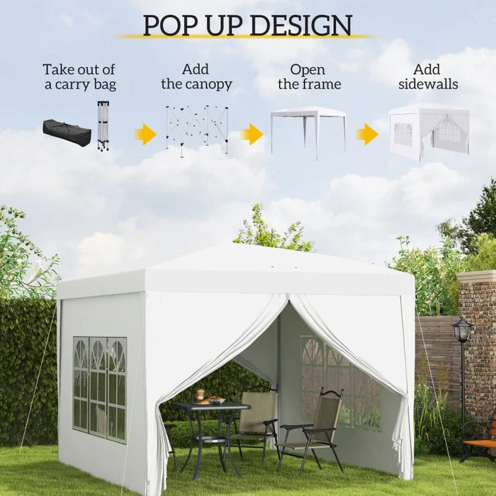 3 x 3m White Pop Up Gazebo with Windows & Carry Bag - Outsunny