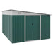 11 x 9 ft (280W x 345L cm) Metal Garden Storage Shed with Sloped Roof, Double Sliding Doors & 2 Air Vents - Green - Outsunny - Green4Life