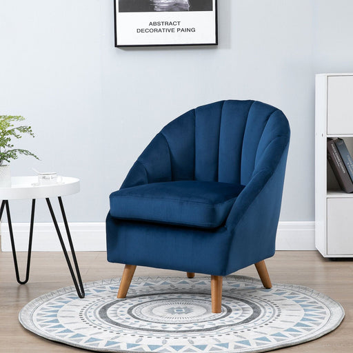Velvet-Feel Seashell Accent Chair with Wooden Legs - Blue - Green4Life