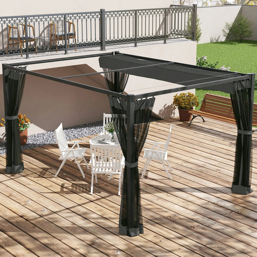 4 x 3 m Luxury Pergola in Dark Grey with Retractable Roof and Netting - Outsunny - Green4Life