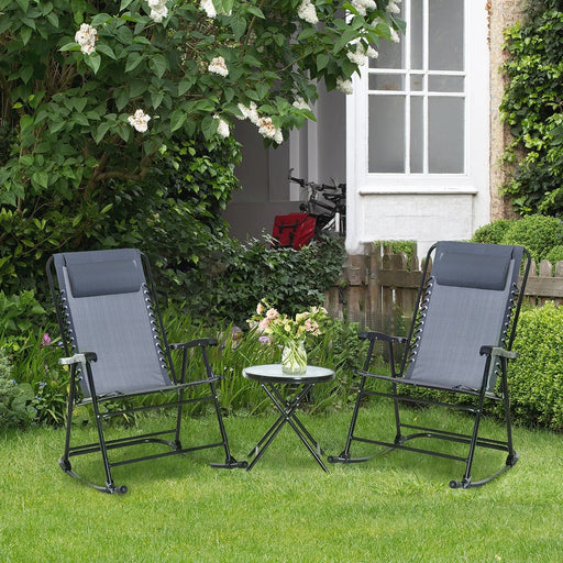 Slate Grey Rocking Bistro Set with Folding Chairs and Table - Outsunny - Green4Life