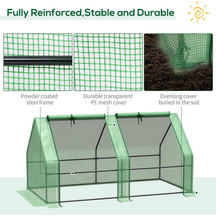 Outsunny 180L x 90W x 90Hcm Small Poly Tunnel Greenhouse with Steel Frame - Green - Green4Life