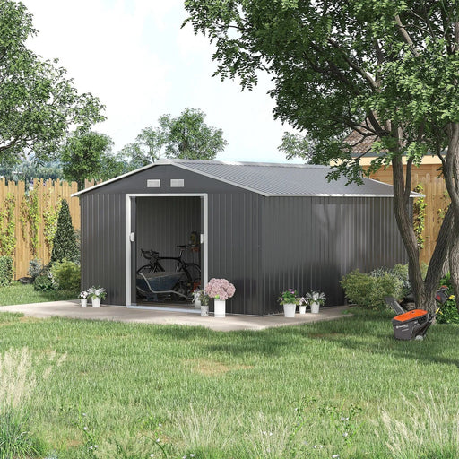 Outsunny 6.5 x 11 ft Metal Shed with Foundation and Ventilation Slots - Grey - Green4Life