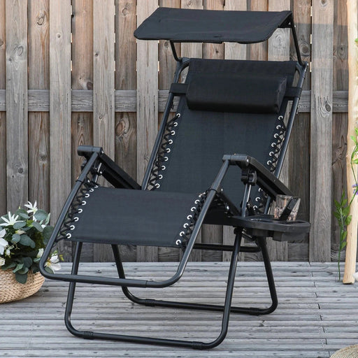 Eclipse Black Sun Lounger Chair with Canopy - Outsunny - Green4Life