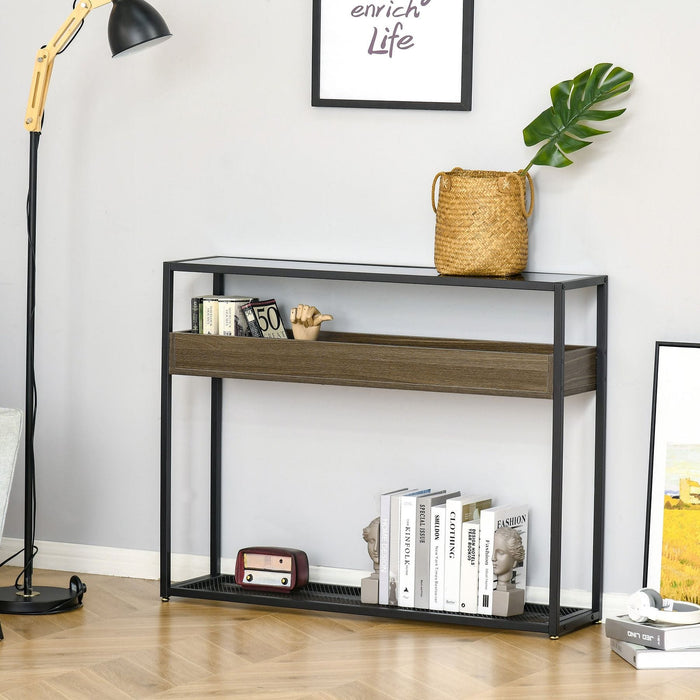 Industrial Style Console Table with Tempered Glass Top and Steel Frame - Green4Life