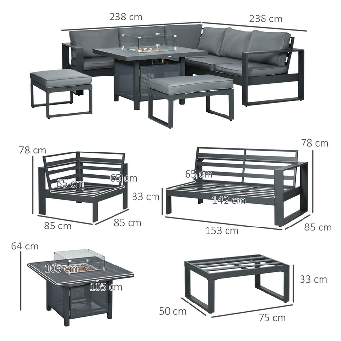 Six-Piece Grey Aluminium Lounge Set with Fire Pit Table - Outsunny - Green4Life