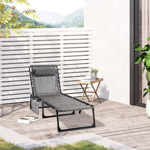 Mixed Grey Folding Sun Lounger - Adjustable Recliner with Pillow - Outsunny - Green4Life