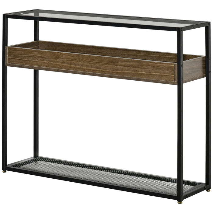 Industrial Style Console Table with Tempered Glass Top and Steel Frame - Green4Life