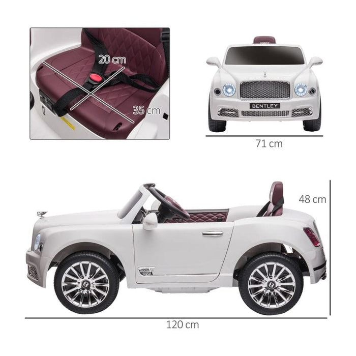 Bentley Licensed Kids Electric Ride On Car with Parent Remote, 12V Battery Powered with Horn, Lights, MP3, Suspension Wheels (HOMCOM) - White - Green4Life