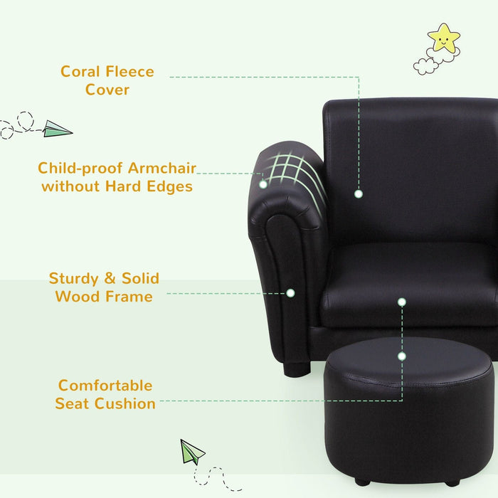 Midnight Snug Kids Armchair Set - Sleek Black with Footstool - Green4Life